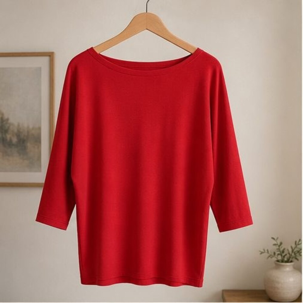 Red Boat Neck Dolman Top